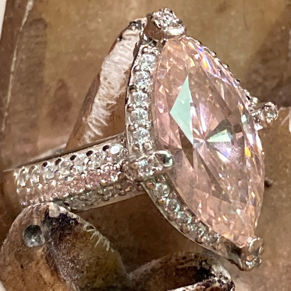Pink Marquise & Sterling Ring